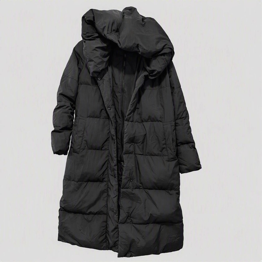 Lauren Ralph Lauren Hooded Puffer Coat Women's Size S/M Black Long Down Quilted